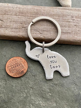 Load image into Gallery viewer, love you tons - elephant keychain - lucky key ring - gift for daughter - gift for her Valentine's Day gift Silver aluminum bronze or copper