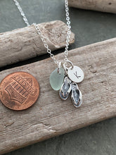 Load image into Gallery viewer, Sterling Silver Flip Flop Sandal Necklace with Sea Glass and Initial Charm, Personalized Beach Jewelry, Gift for her - summer necklace