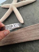 Load image into Gallery viewer, Beach Cuff bracelet - hand stamped silver aluminum - Seashells and Sand dollars - Tropical Beach gift - gift for beach lover gift for friend