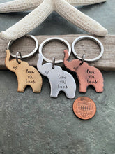 Load image into Gallery viewer, love you tons - elephant keychain - lucky key ring - gift for daughter - gift for her Valentine's Day gift Silver aluminum bronze or copper
