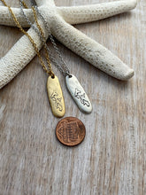 Load image into Gallery viewer, Whidbey Island Necklace - Choice of Silver or Gold pewter organic shaped skinny tag - stainless steel chain - Whidbey Island with Heart