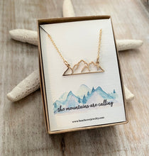 Load image into Gallery viewer, Mountain Silhouette Necklace - Choice of Sterling Silver or Bronze and 14k Gold filled - Mountain Outline Scene - Pacific Northwest Necklace