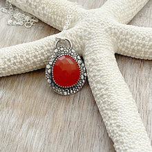 Load image into Gallery viewer, Carnelian necklace silver, Sterling silver carnelian pendant for women, rose cut gemstone pendant, faceted orange stone pendant,