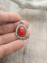 Load image into Gallery viewer, Carnelian necklace silver, Sterling silver carnelian pendant for women, rose cut gemstone pendant, faceted orange stone pendant,