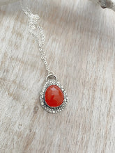 Load image into Gallery viewer, Carnelian necklace silver, Sterling silver carnelian pendant for women, rose cut gemstone pendant, faceted orange stone pendant,