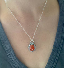 Load image into Gallery viewer, Carnelian necklace silver, Sterling silver carnelian pendant for women, rose cut gemstone pendant, faceted orange stone pendant,