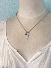Load image into Gallery viewer, Stainless steel memorial necklace, Angel wing charm, personalized name plate bar, Crystal birthstone charm, Sympathy gift, Loss Jewelry