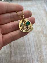 Load image into Gallery viewer, Personalized engraved Grandma necklace, stainless steel gold rose gold with Swarovski crystal birthstones custom any name - gift for mom