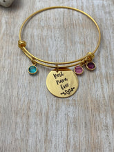 Load image into Gallery viewer, Best Mom Ever bracelet - Personalized with any name Swarovski crystal birthstones rose gold, gold or silver stainless steel bangle bracelet