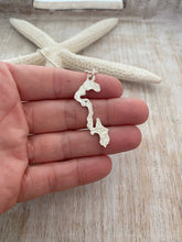 Load image into Gallery viewer, Whidbey Island Necklace - outline of WI Washington State 925 sterling - Hometown jewelry - personalized heart location