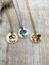 Load image into Gallery viewer, Personalized engraved Grandma necklace, stainless steel gold rose gold with Swarovski crystal birthstones custom any name - gift for mom