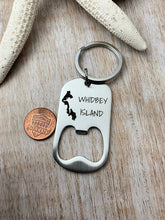 Load image into Gallery viewer, Whidbey Island - stainless steel bottle opener keychain - gift for him - gift for husband - beer bottle opener key ring - Island silhouette