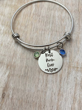 Load image into Gallery viewer, Best Mom Ever bracelet - Personalized with any name Swarovski crystal birthstones rose gold, gold or silver stainless steel bangle bracelet