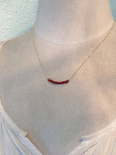 Load image into Gallery viewer, Garnet gemstone bar necklace - January Birthstone jewelry - 14k gold filled beaded bar necklace - Gift for her - Birthday gift for friend