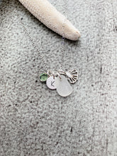 Load image into Gallery viewer, Personalized Initial Seashell Charm Necklace, Sterling Silver with Genuine Sea Glass, Ocean Jewelry, crystal Birthstone - shell