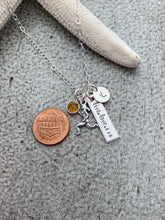 Load image into Gallery viewer, live love run necklace Sterling silver with birthstone and personalized initial disc - gift for runner - birthday gift for her
