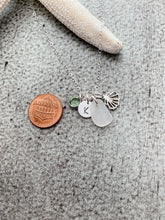 Load image into Gallery viewer, Personalized Initial Seashell Charm Necklace, Sterling Silver with Genuine Sea Glass, Ocean Jewelry, crystal Birthstone - shell