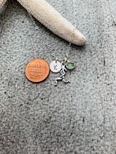 Load image into Gallery viewer, Runner Girl Sterling Silver Charm Necklace, Swarovski Crystal Birthstone, Hand Stamped Initial Charm, Run Necklace - gift for runner