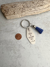 Load image into Gallery viewer, All I need is vitamin sea Motel fob keychain - engraved stainless steel - home - gift idea for beach lover - blue tassel