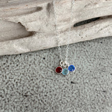 Load image into Gallery viewer, sterling silver birthstone necklace shown with three crystals