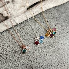 Load image into Gallery viewer, Crystal Birthstone Charm Necklace - Sterling silver , rose gold or 14k Gold fill with personalized  birthstone crystals - Gift for Grandma