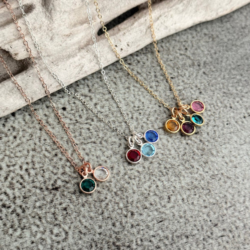 Crystal Birthstone Charm Necklace - Sterling silver , rose gold or 14k Gold fill with personalized  birthstone crystals - Gift for Grandma