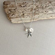 Load image into Gallery viewer, Sterling Silver Starfish necklace - Personalized initial charm and pearl Birthday gift for beach lover, summer jewelry