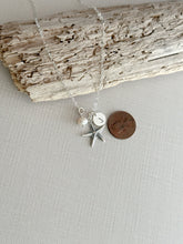 Load image into Gallery viewer, Sterling Silver Starfish necklace - Personalized initial charm and pearl Birthday gift for beach lover, summer jewelry