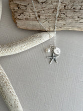 Load image into Gallery viewer, Sterling Silver Starfish necklace - Personalized initial charm and pearl Birthday gift for beach lover, summer jewelry