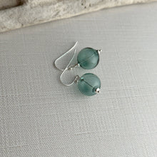 Load image into Gallery viewer, Sterling Silver Blown Glass Fishing Float Earrings, Beach Dangle earrings, beachcomber earrings, blue, yellow, teal, gray