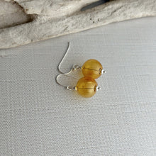 Load image into Gallery viewer, Sterling Silver Blown Glass Fishing Float Earrings, Beach Dangle earrings, beachcomber earrings, blue, yellow, teal, gray