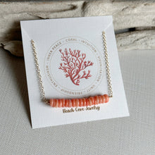 Load image into Gallery viewer, Peach Coral Bar necklace - gold filled beaded bar necklace - Orange gemstone bar necklace - simple modern beach jewelry - salmon pink