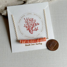 Load image into Gallery viewer, Peach Coral Bar necklace - gold filled beaded bar necklace - Orange gemstone bar necklace - simple modern beach jewelry - salmon pink