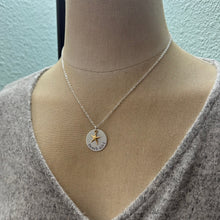 Load image into Gallery viewer, Beach Girl Necklace, Silver and Gold, Sterling silver disc hand stamped with Gold vermeil starfish, Beach Jewelry, Mixed metal necklace