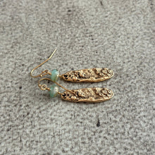 Load image into Gallery viewer, Mussel Shell Earrings - gold with aqua Czech glass beads - dangle earrings - choice of color, blue, mint sea inspired beach earrings