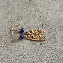 Load image into Gallery viewer, Mussel Shell Earrings - gold with aqua Czech glass beads - dangle earrings - choice of color, blue, mint sea inspired beach earrings