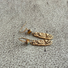 Load image into Gallery viewer, Mussel Shell Earrings - gold with aqua Czech glass beads - dangle earrings - choice of color, blue, mint sea inspired beach earrings