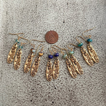 Load image into Gallery viewer, Mussel Shell Earrings - gold with aqua Czech glass beads - dangle earrings - choice of color, blue, mint sea inspired beach earrings