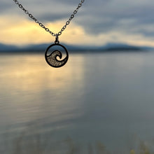 Load image into Gallery viewer, Whidbey Island beach sand necklace, stainless steel wave necklace with beach sand, Washington State, Home necklace, Beach jewelry, wave gift