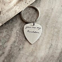 Load image into Gallery viewer, you are my rockstar - personalized with date - Rustic guitar pick keychain Hand Stamped Copper Guitar Pick, 18g, Gift for him under 30