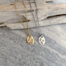 Load image into Gallery viewer, Small Oval Whidbey Island Necklace - Choice of Silver or Gold pewter organic shaped - stainless steel chain - Whidbey Island with Heart