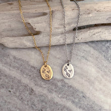 Load image into Gallery viewer, Small Oval Whidbey Island Necklace - Choice of Silver or Gold pewter organic shaped - stainless steel chain - Whidbey Island with Heart