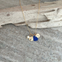 Load image into Gallery viewer, 14k gold filled Sand dollar charm with personalized initial, Sea Glass and pearl, Wedding Bridesmaid, Beach Gift for her, Mothers Day