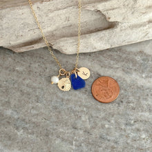 Load image into Gallery viewer, 14k gold filled Sand dollar charm with personalized initial, Sea Glass and pearl, Wedding Bridesmaid, Beach Gift for her, Mothers Day