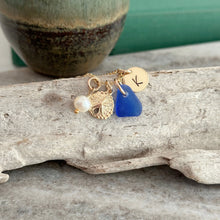 Load image into Gallery viewer, 14k gold filled Sand dollar charm with personalized initial, Sea Glass and pearl, Wedding Bridesmaid, Beach Gift for her, Mothers Day