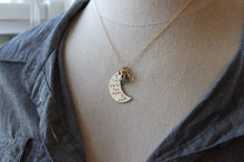 Load image into Gallery viewer, I love you to the moon & back Bronze Crescent Moon Necklace - personalized Swarovski Crystal Birthstones - Christmas Gift for mom