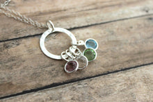 Load image into Gallery viewer, Family Circle Necklace, Childrens Birthstones, Sterling Silver Hammered Washer Necklace, Swarovski Crystal Birthstones, Mothers Necklace