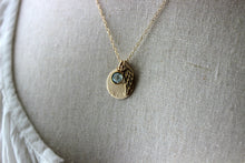 Load image into Gallery viewer, Bronze angel wing memorial gold filled necklace with name or Mom, Swarovski Crystal Birthstone, Loss Sympathy necklace, Remembrance Necklace