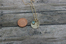 Load image into Gallery viewer, Bronze angel wing memorial gold filled necklace with name or Mom, Swarovski Crystal Birthstone, Loss Sympathy necklace, Remembrance Necklace