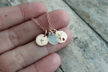 Load image into Gallery viewer, Rose Gold Filled Sand Dollar, Genuine Sea Glass and Initial Charm necklace, Wedding Bridesmaid Gift, Personalize, Pink Gold Filled